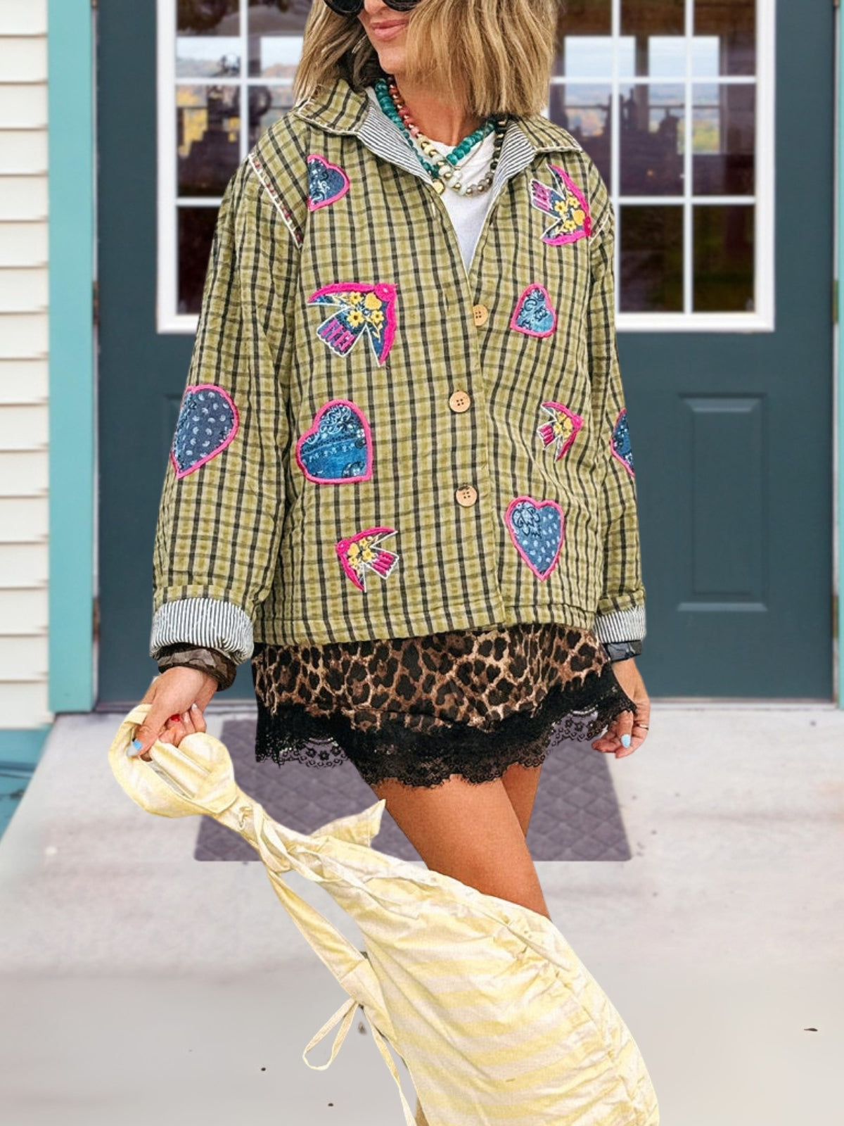 Sparrow-Embroidered Plaid Jacket