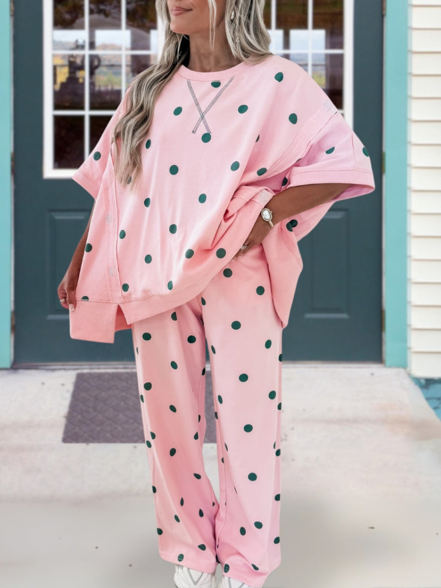 Loose Polka-Dot Batwing-Sleeve Set