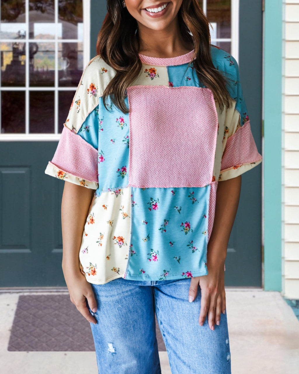 Floral Color-block Patchwork Top