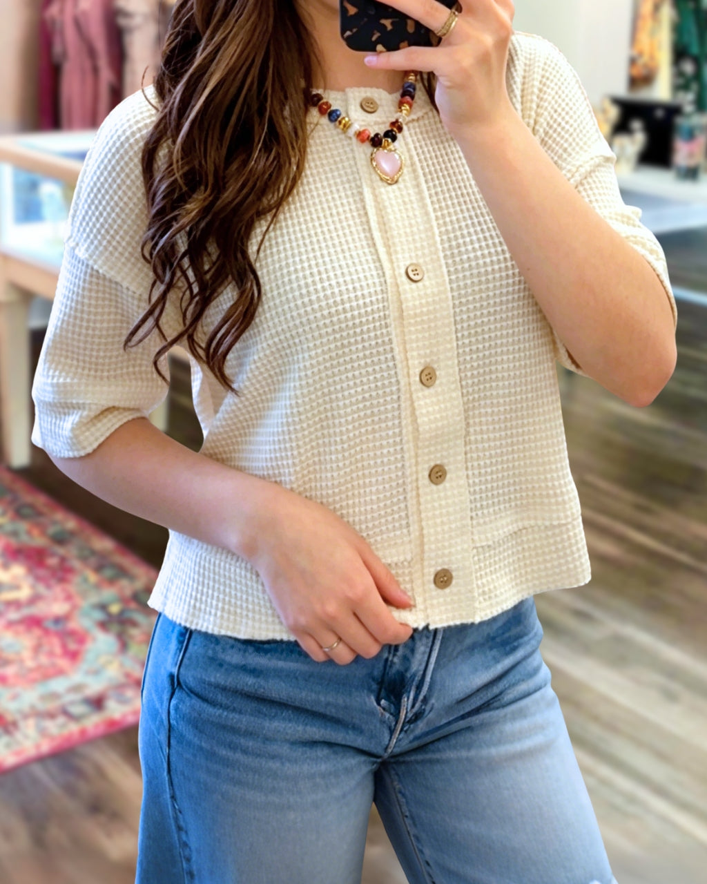 Simple Waffle Cardigan Top