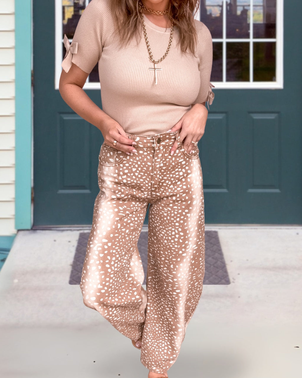 Leopard Print Spotted Washed Pants