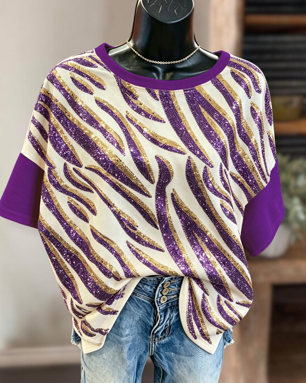 Team Recognition Tiger Sequin Colorblock Tee