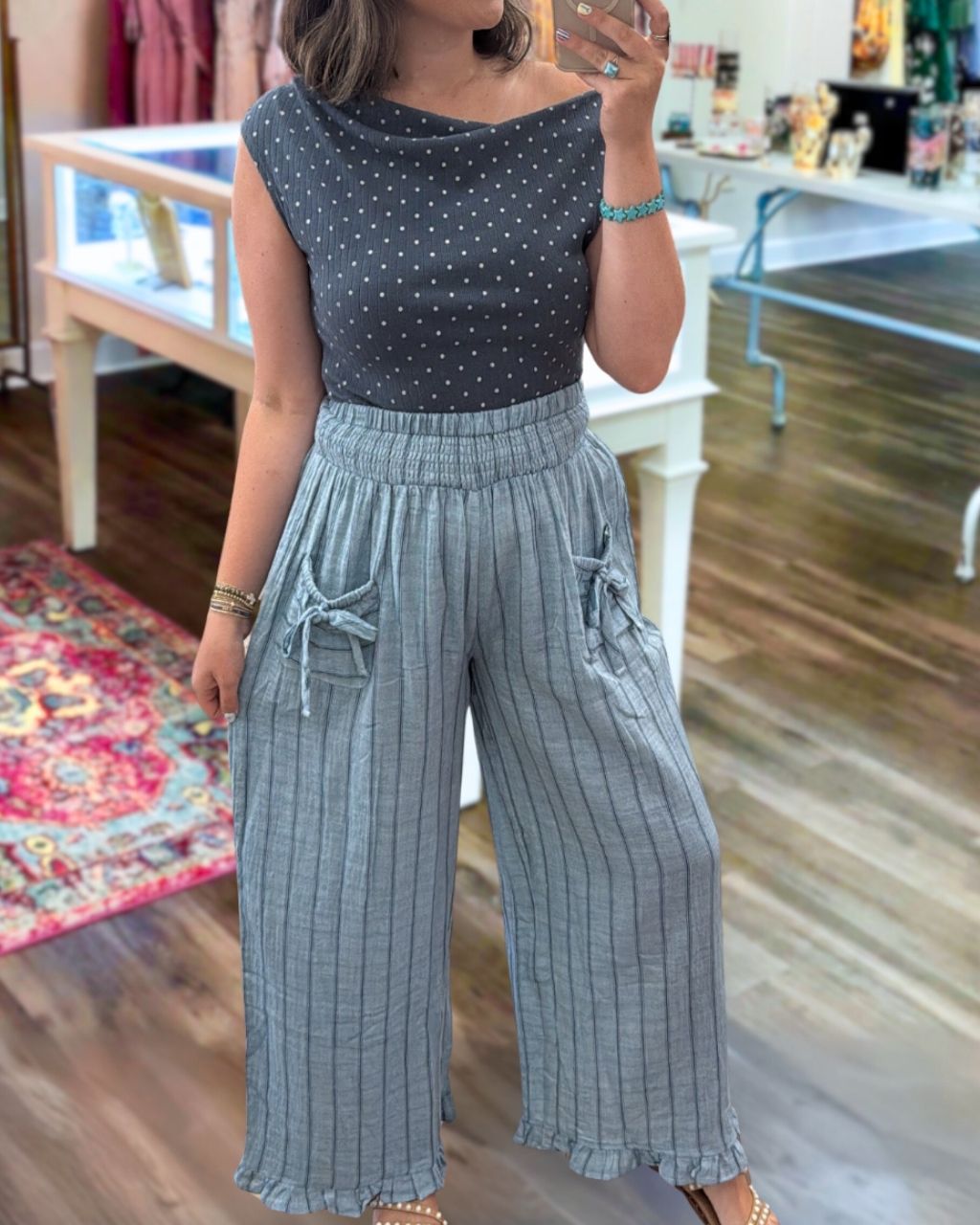 Chic Pockets Striped Linen Pants
