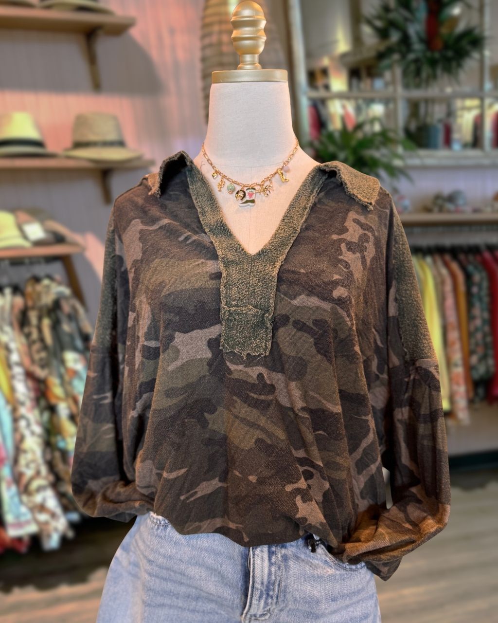 Retro Washed Camouflage Top