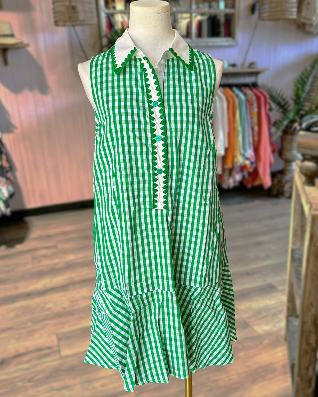 Gingham Scallop Mini Dress
