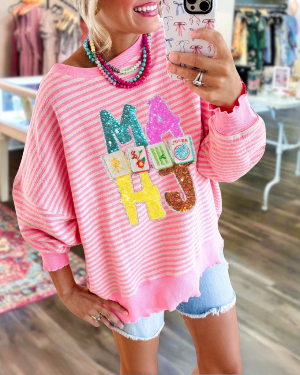 Mahj Sequin Striped Pullover