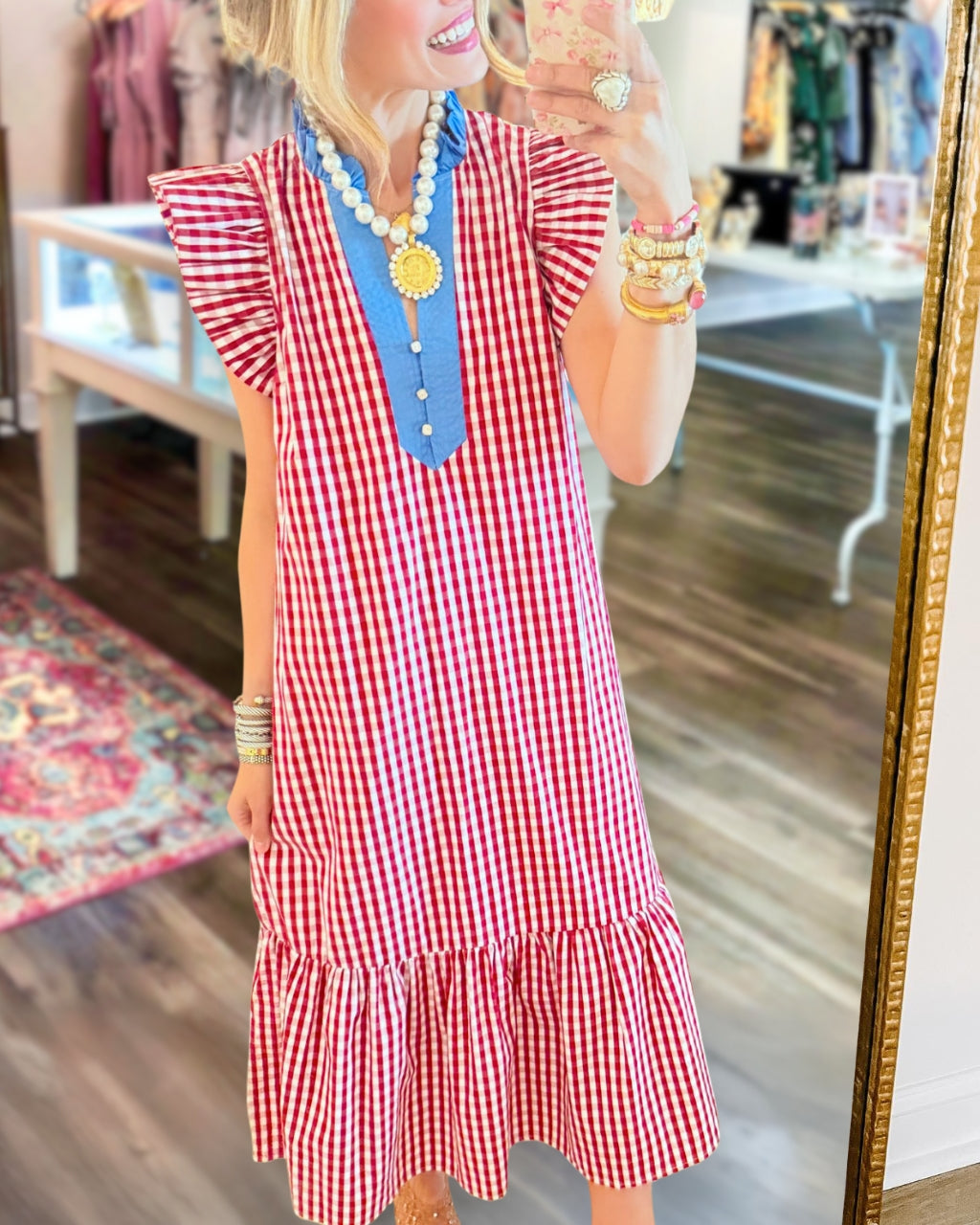 Ruffled Sleeves Plaid Dress