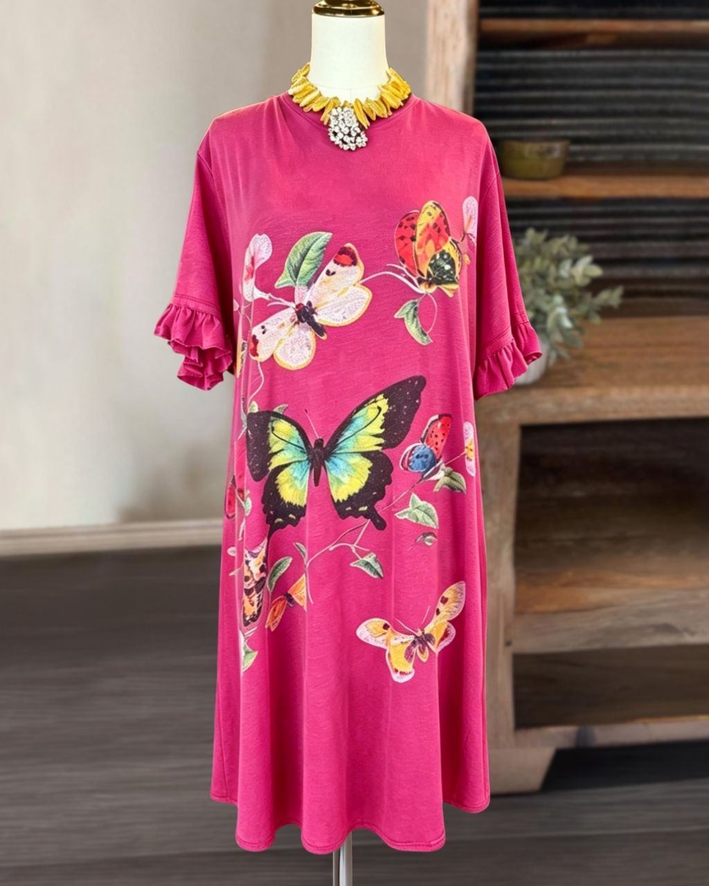 Vibrant Butterfly Print Dress
