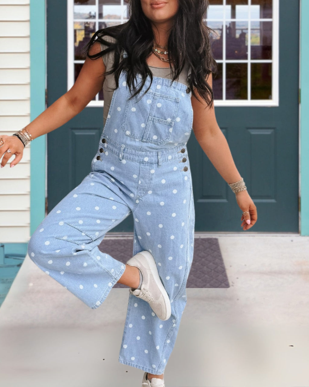Stylish Polka Dot Denim Overalls