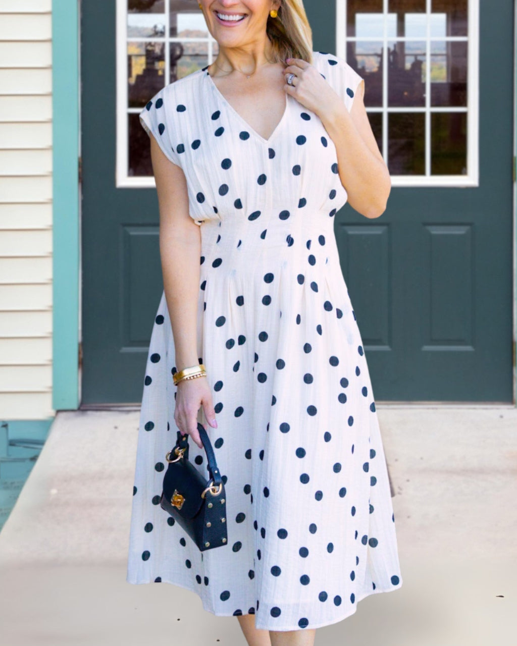 Polka Dot Pleated Linen Dress