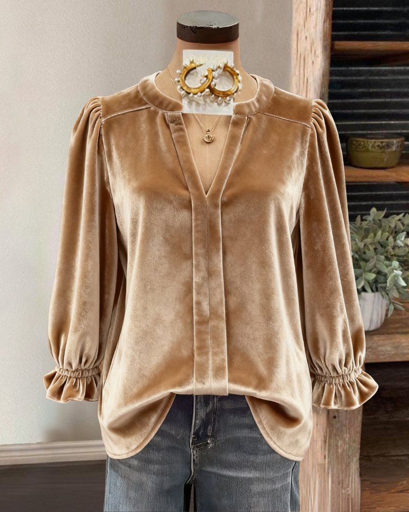 Casual Velvet V-Neck Top