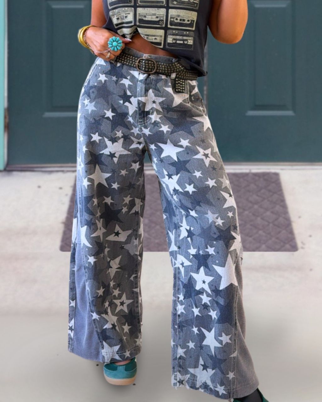 Casual Star-patterned Denim Pants