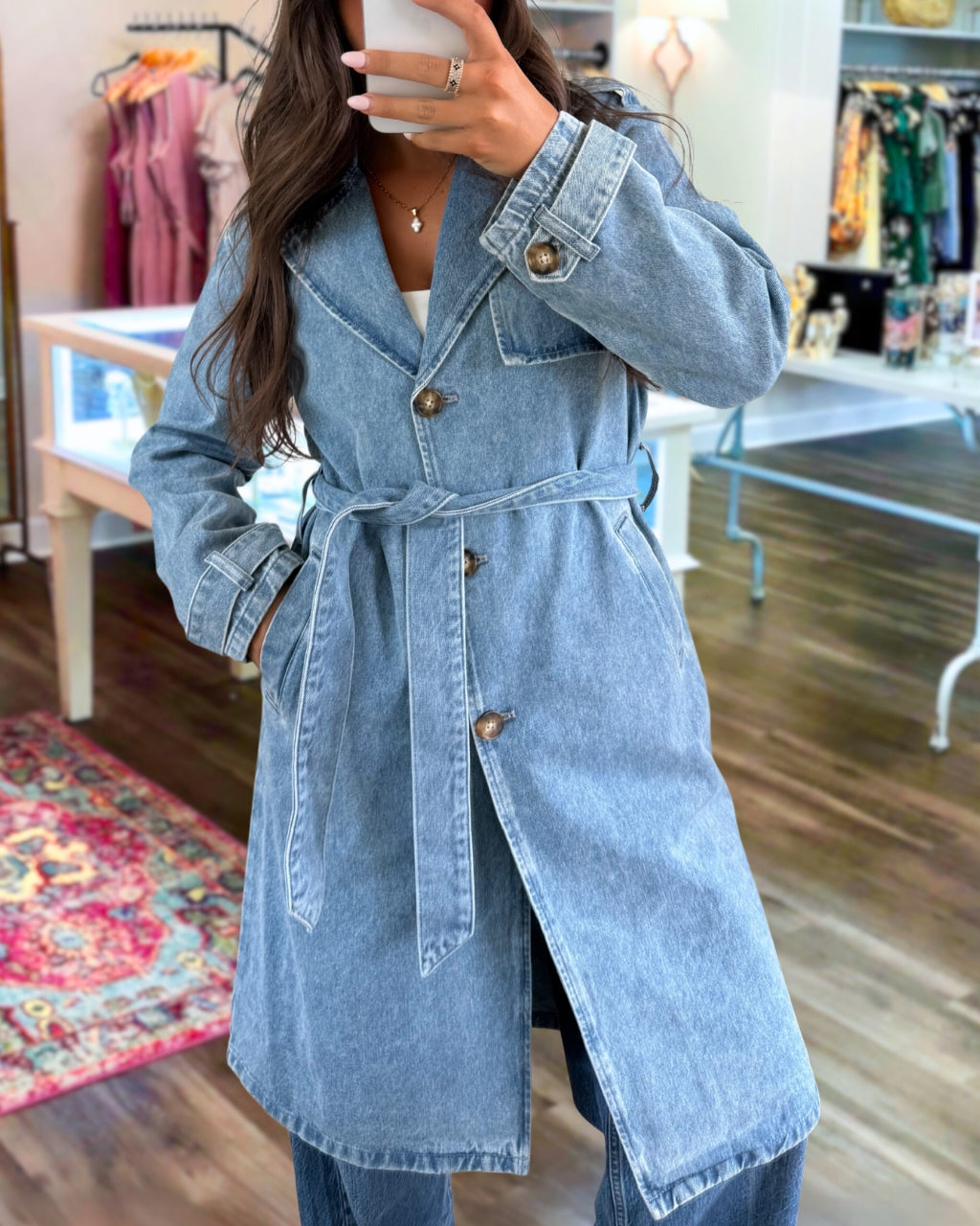 Chic Belted Denim Trench Coat