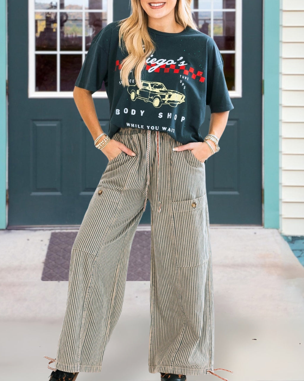 Vintage Striped Denim Pants
