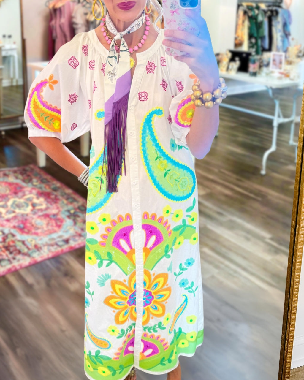 Paisley Print Satin Shirt Dress