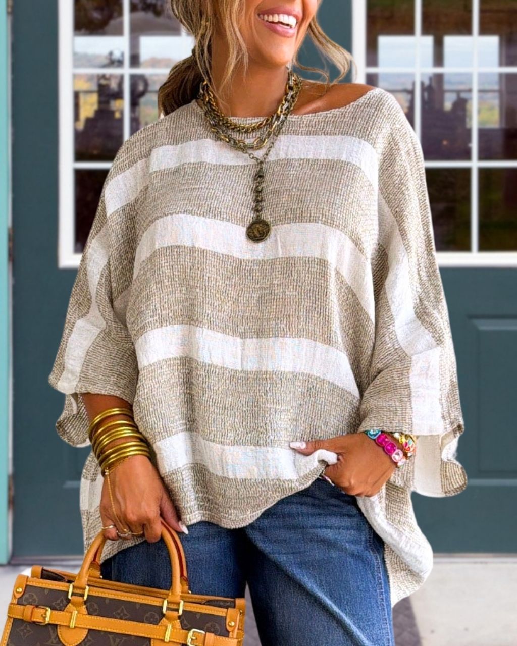 Oversized Striped Pleated Top