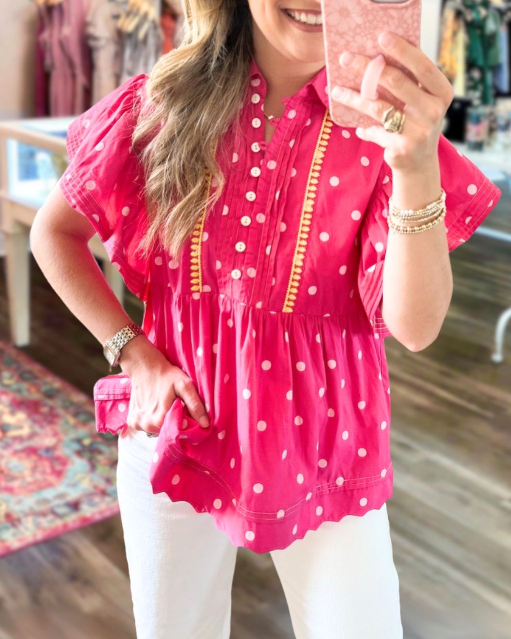 Polka Dot Poplin Babydoll Top
