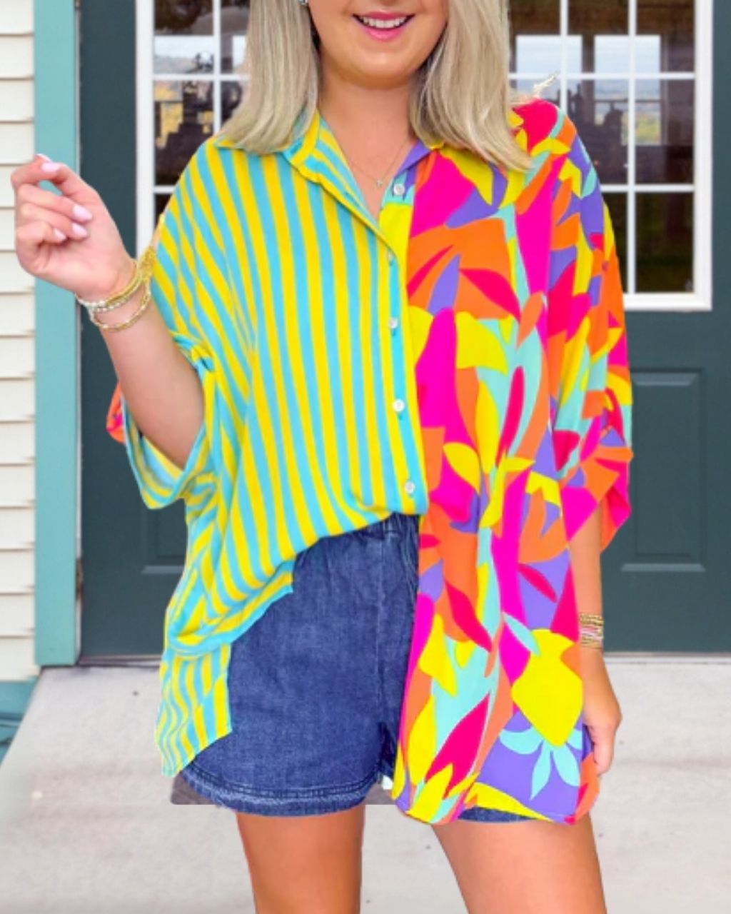 Unique Patterned Striped Satin Shirt