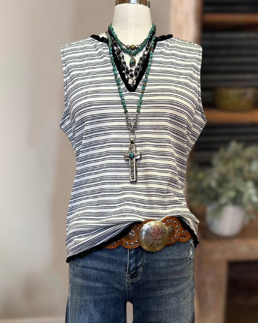 Chic Striped V-neck Vest