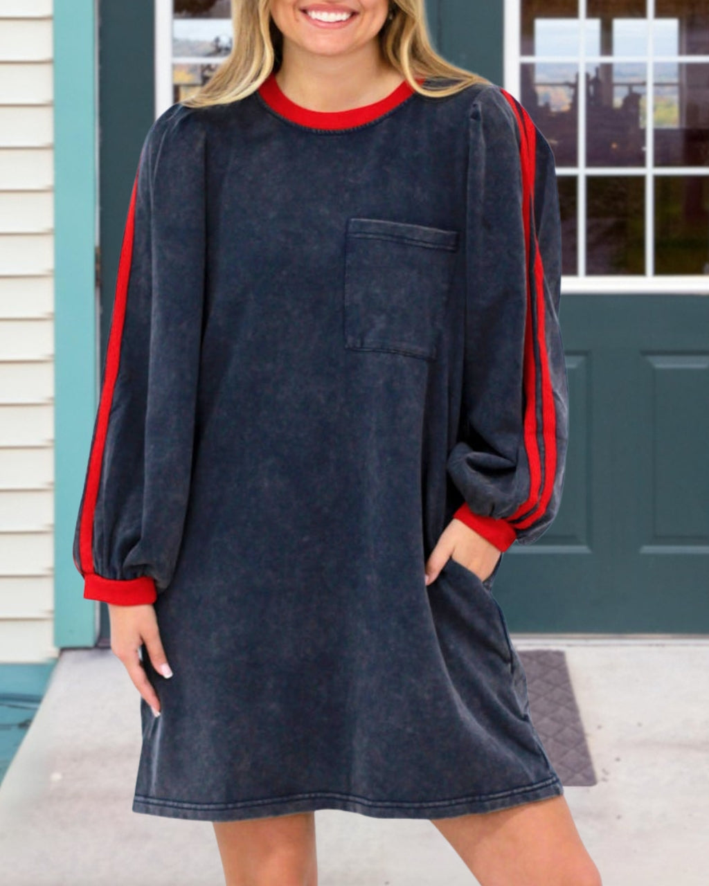 Striking Stripe Detail Mineral Wash Dress