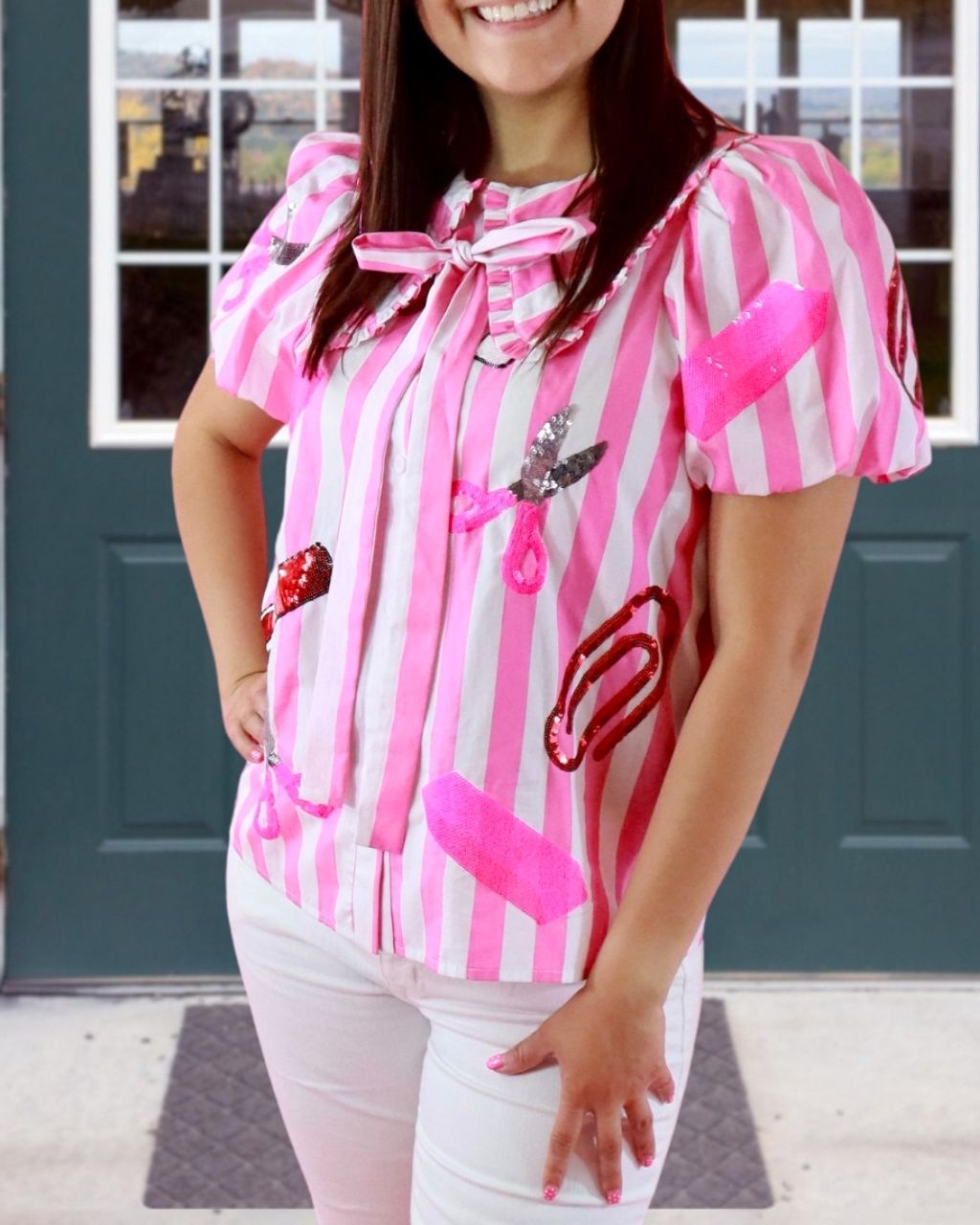 Stationery Sequined Striped Collared Top
