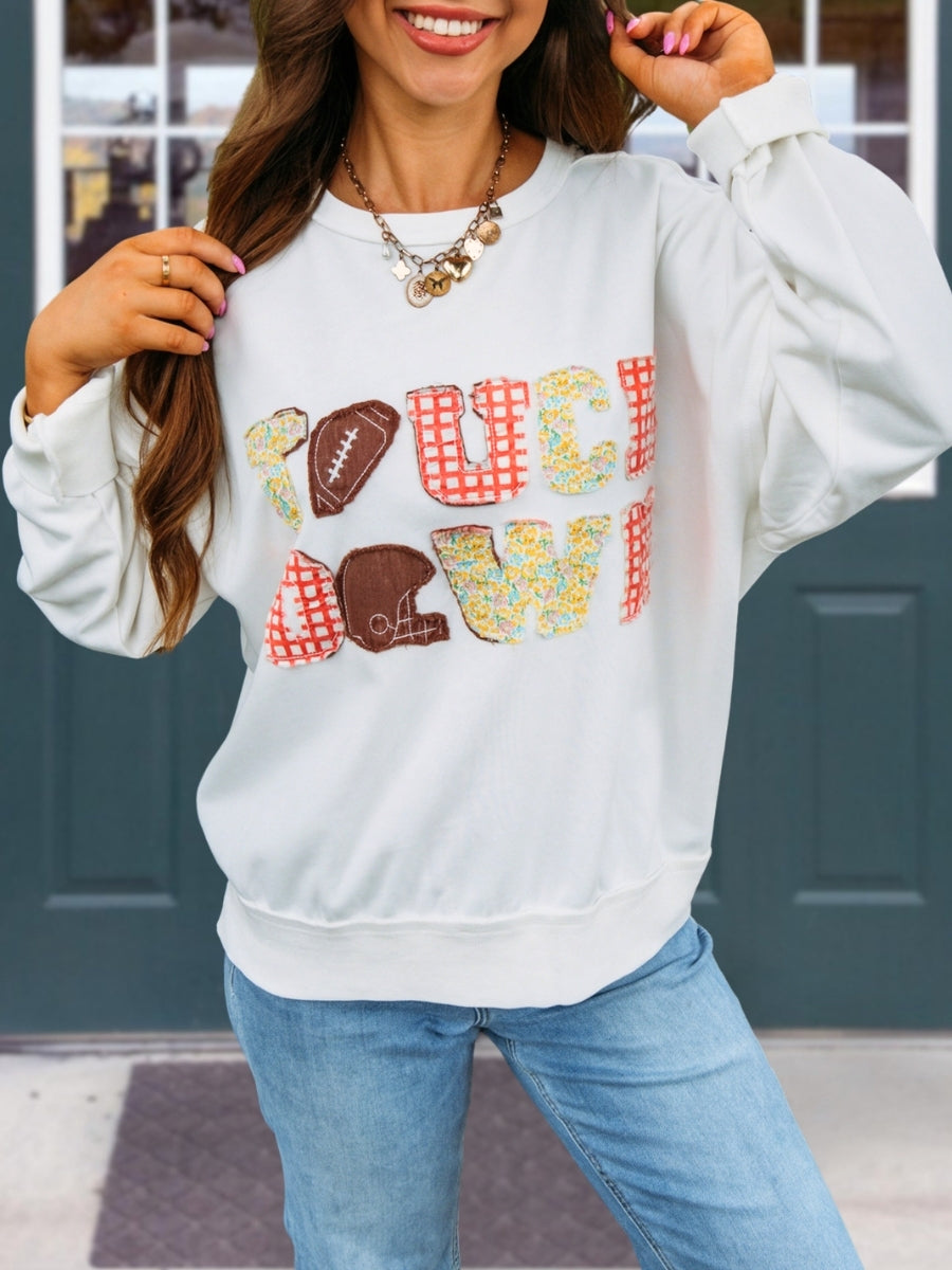 "TOUCH DOWN" Gameday Letter Patch Pullover