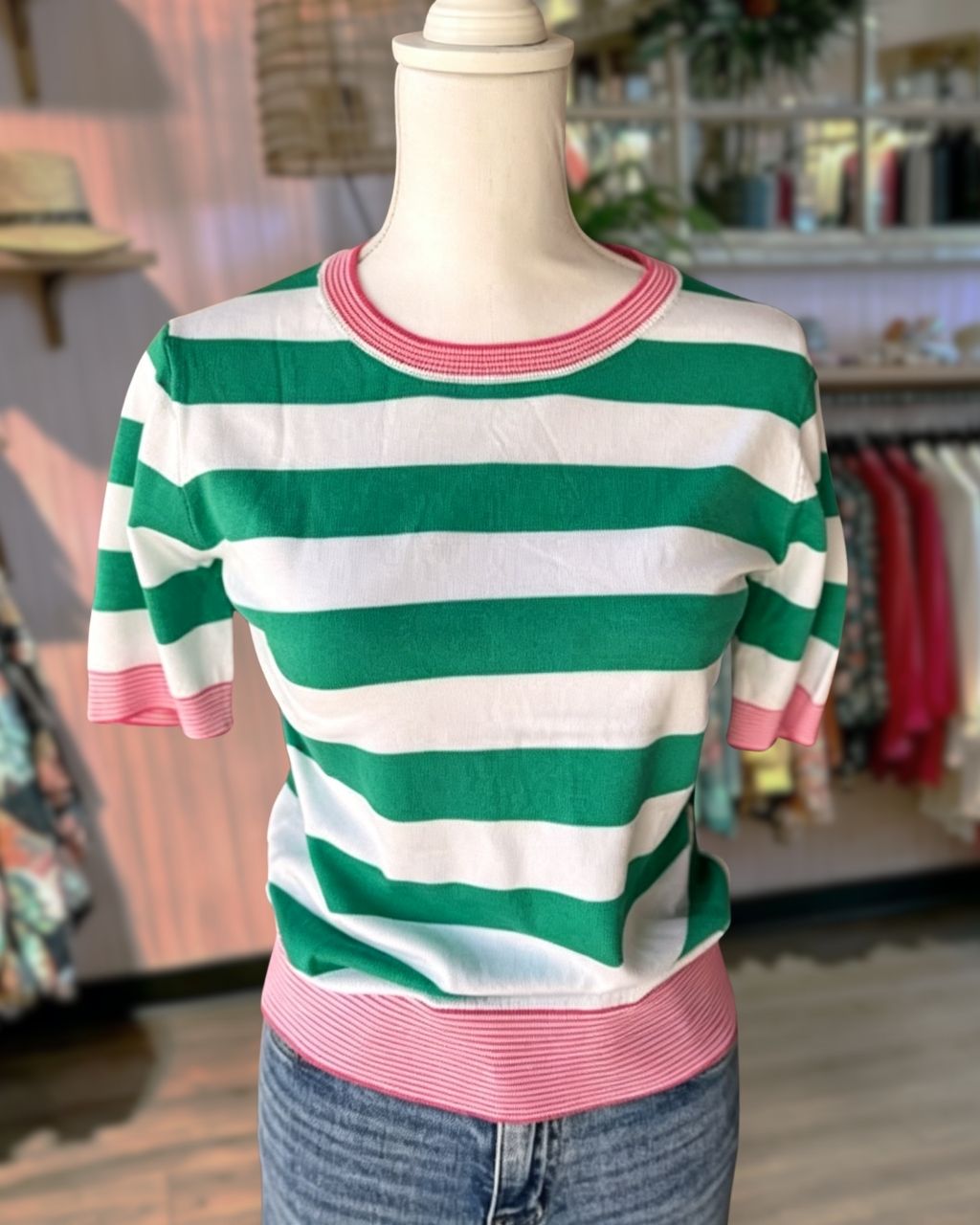 Contrast Striped Trim Striped T-shirt