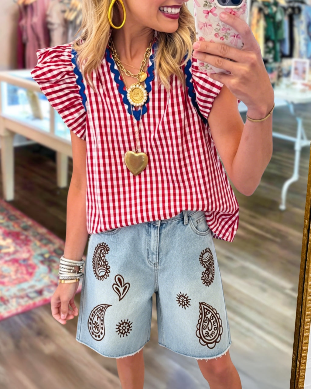 Paisley Print Denim Shorts