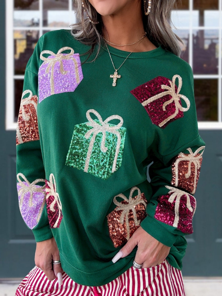 Stylish Christmas Gift Box Sequin Pullover