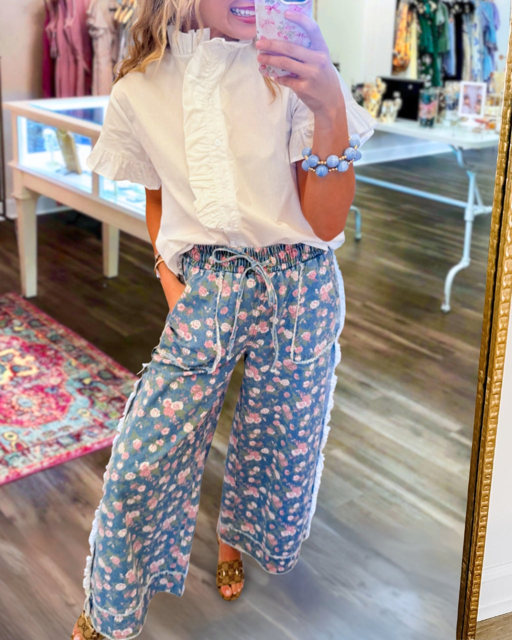 Spring Floral Wide-leg Jeans