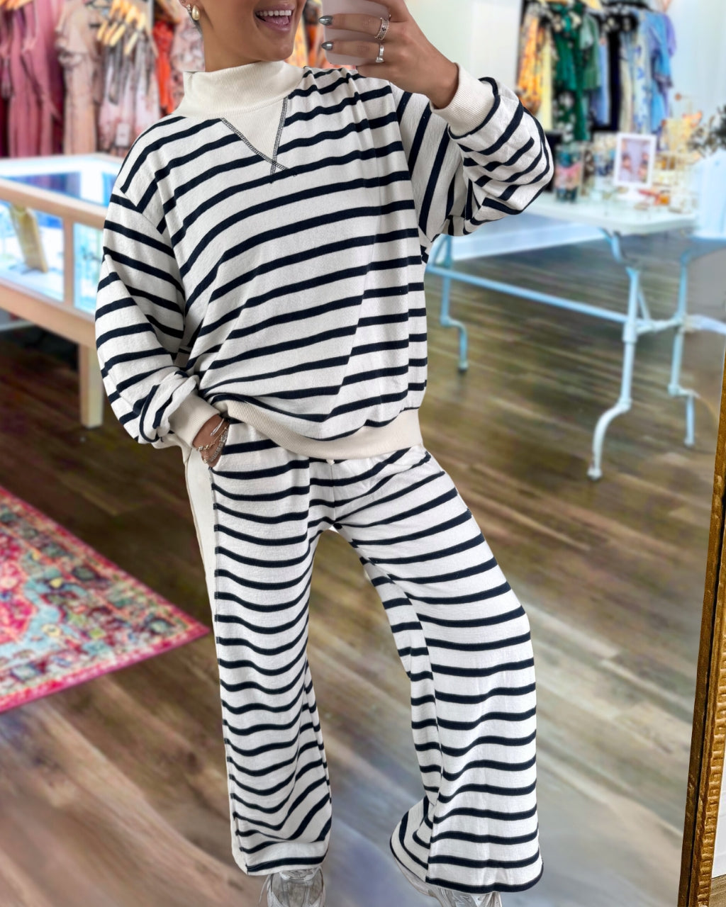 Chic Striped Mock Neck Lounge Set