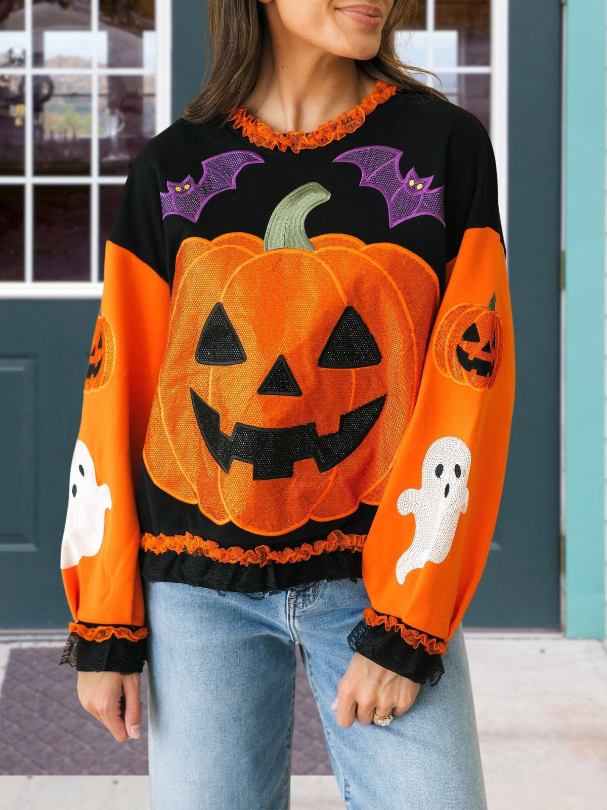 Giant Pumpkin Sequin Embroidered Pullover