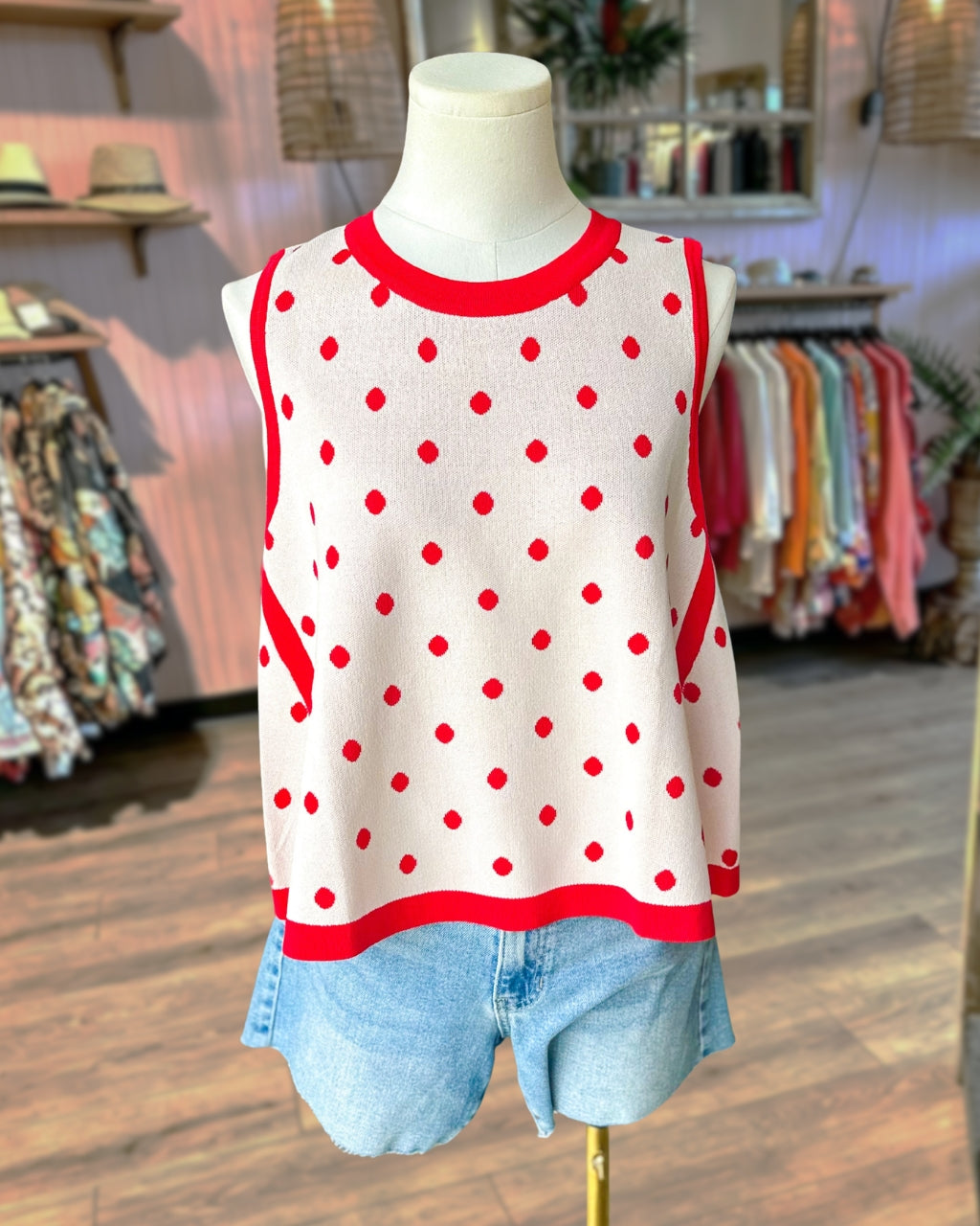 The Fun Polka Dot Trim Tank