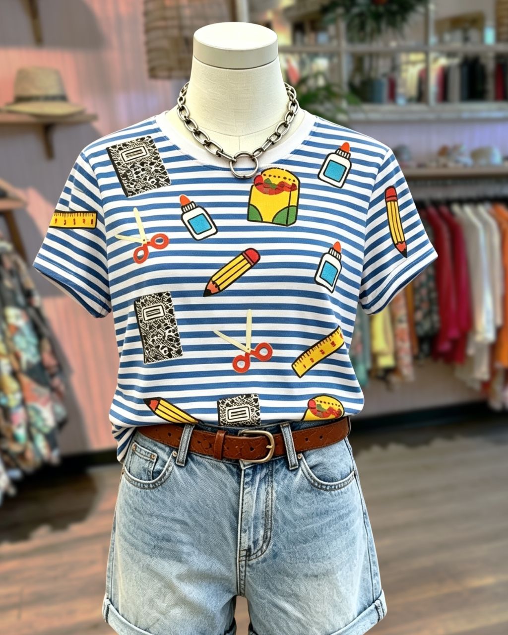 Teaching Stationery Embroidered Striped Tee