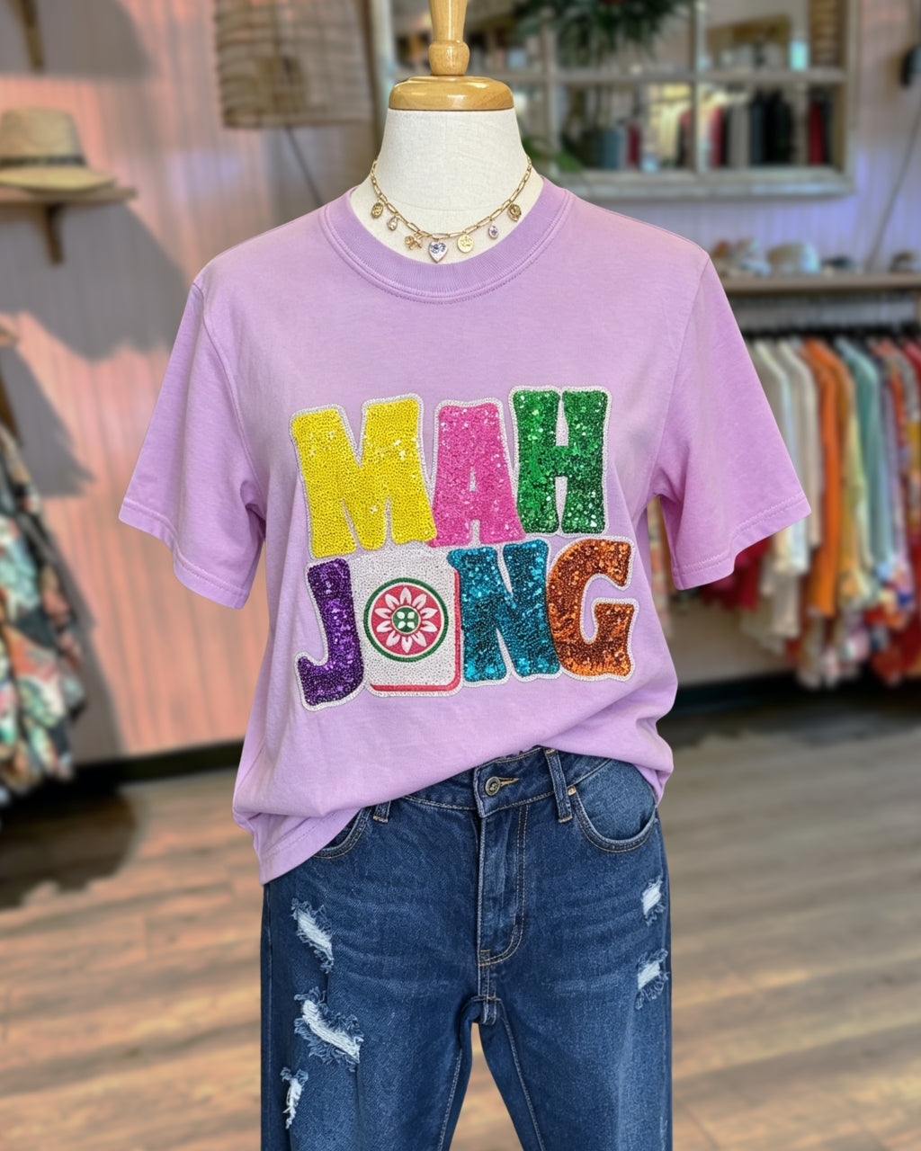 Colorful Mahjong Sequined Tee