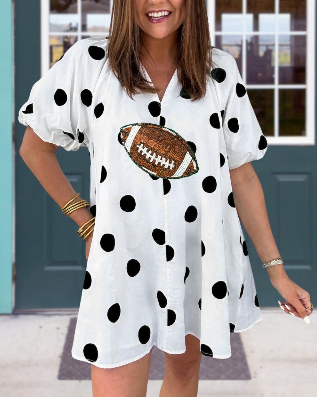 Football Sequined Polka Dot V-neck Dress