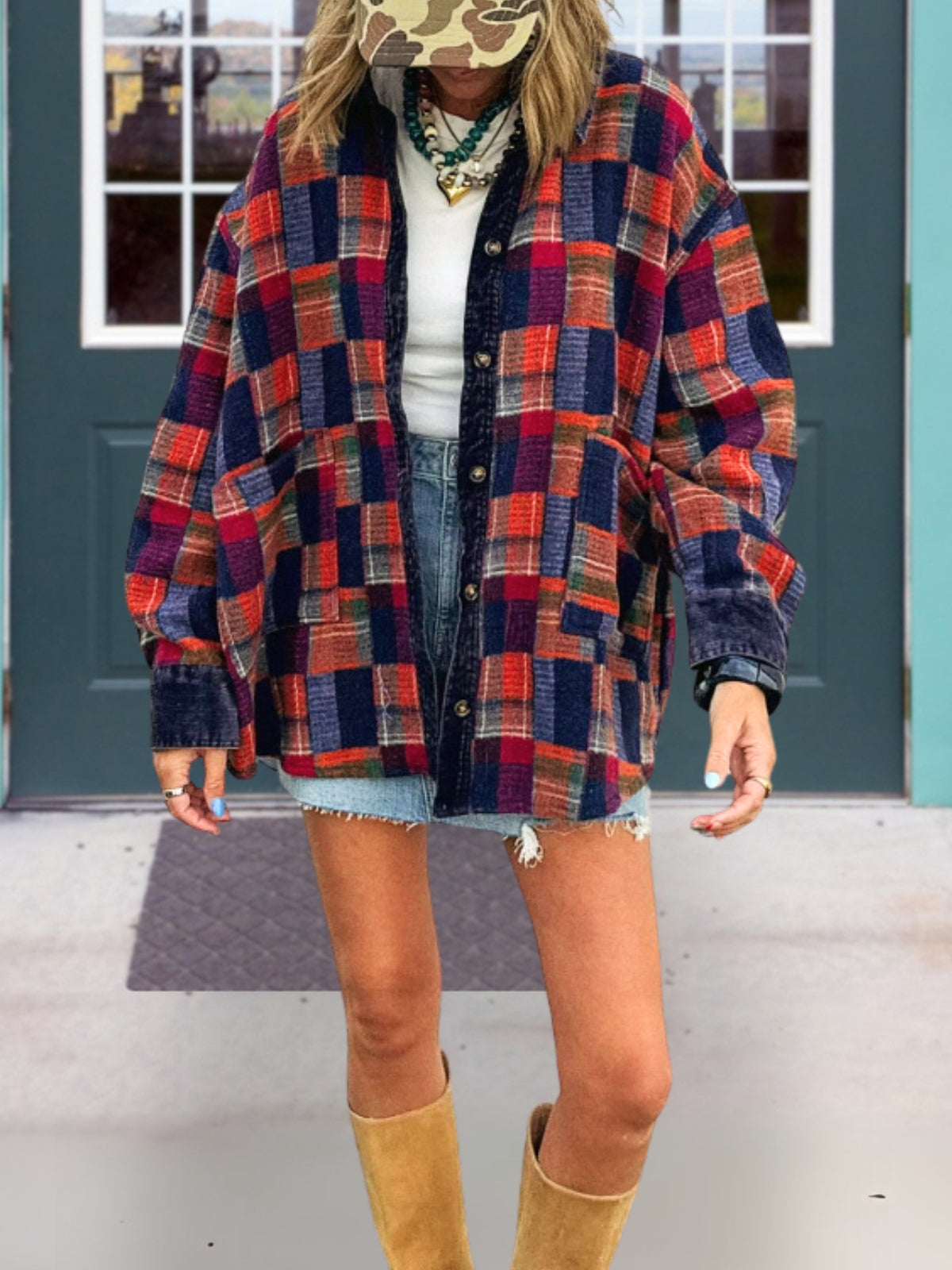 Retro Color-Block Plaid Wool-Blend Jacket