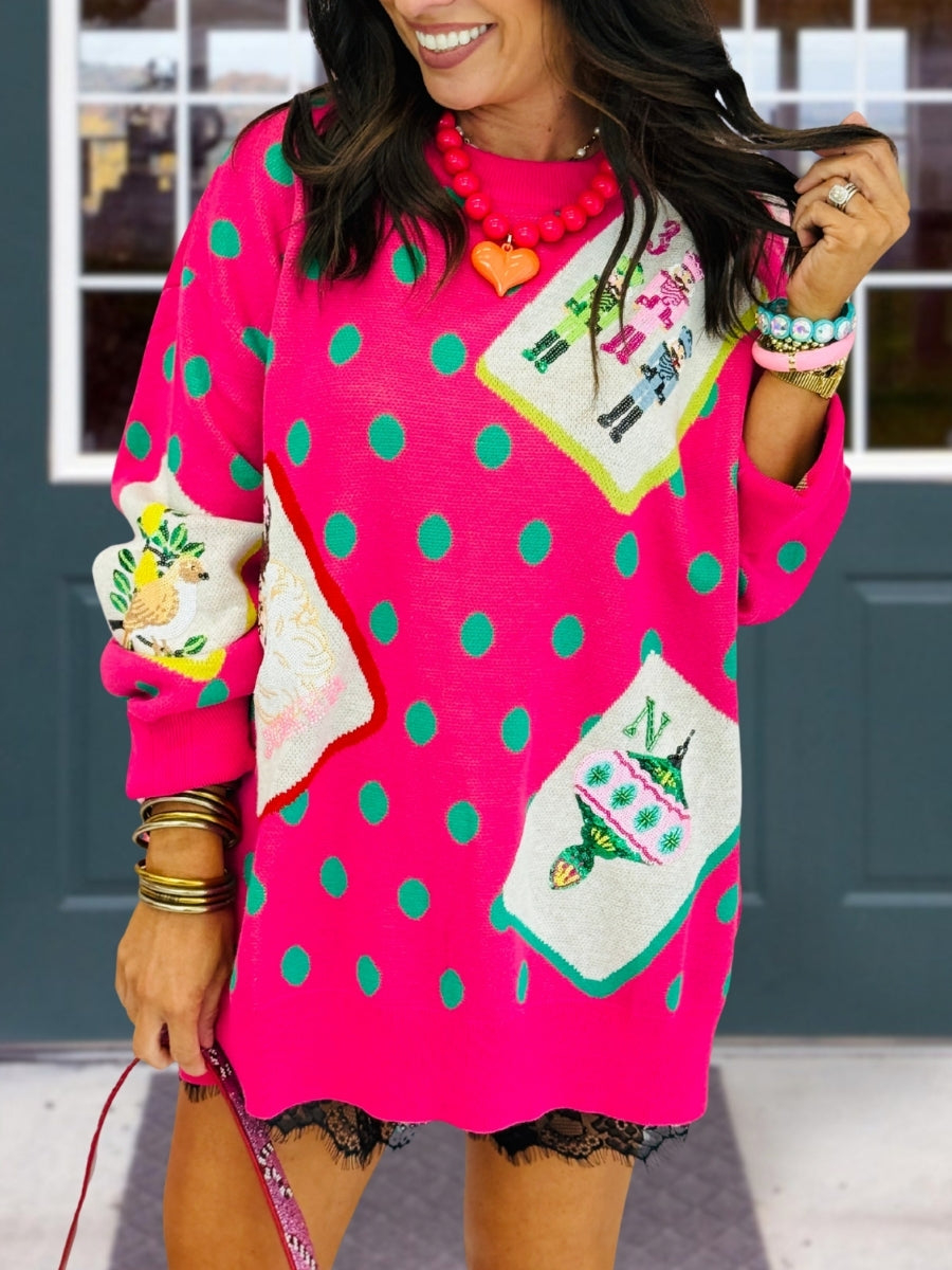 Christmas Mahjong Polka-Dot Sweater