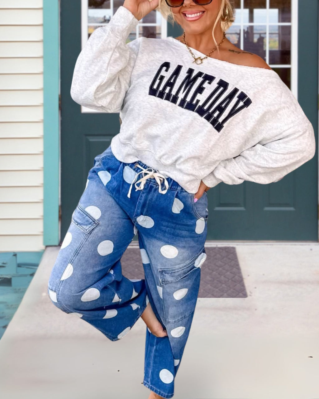 Large Pocket Polka Dot Workwear Jeans