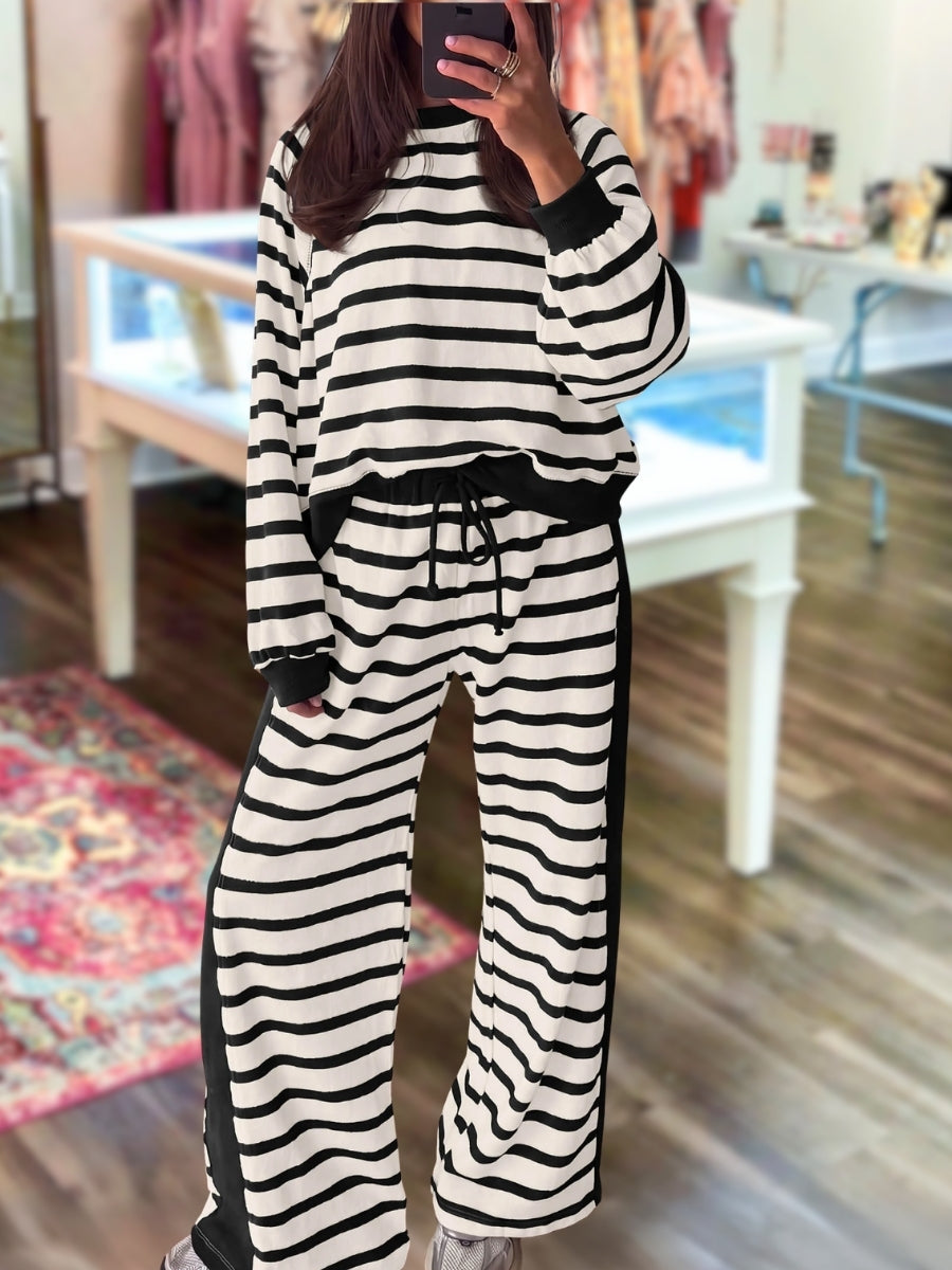 Comfortable Striped Color-Block Set