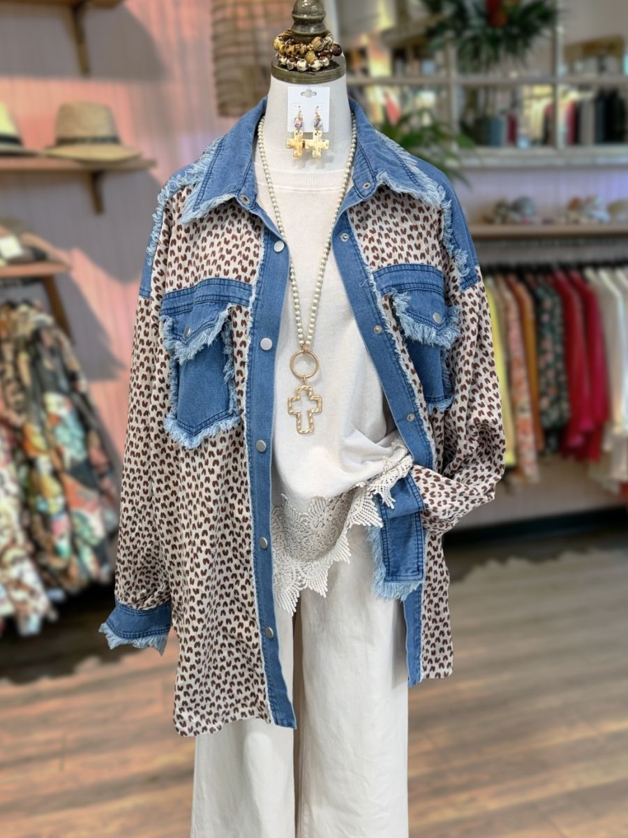 Leopard Print Denim Patchwork Jacket