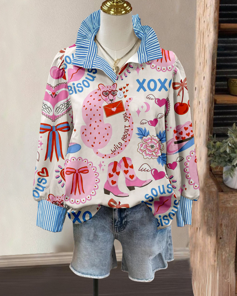 Leopard Xoxo Print Striped Top