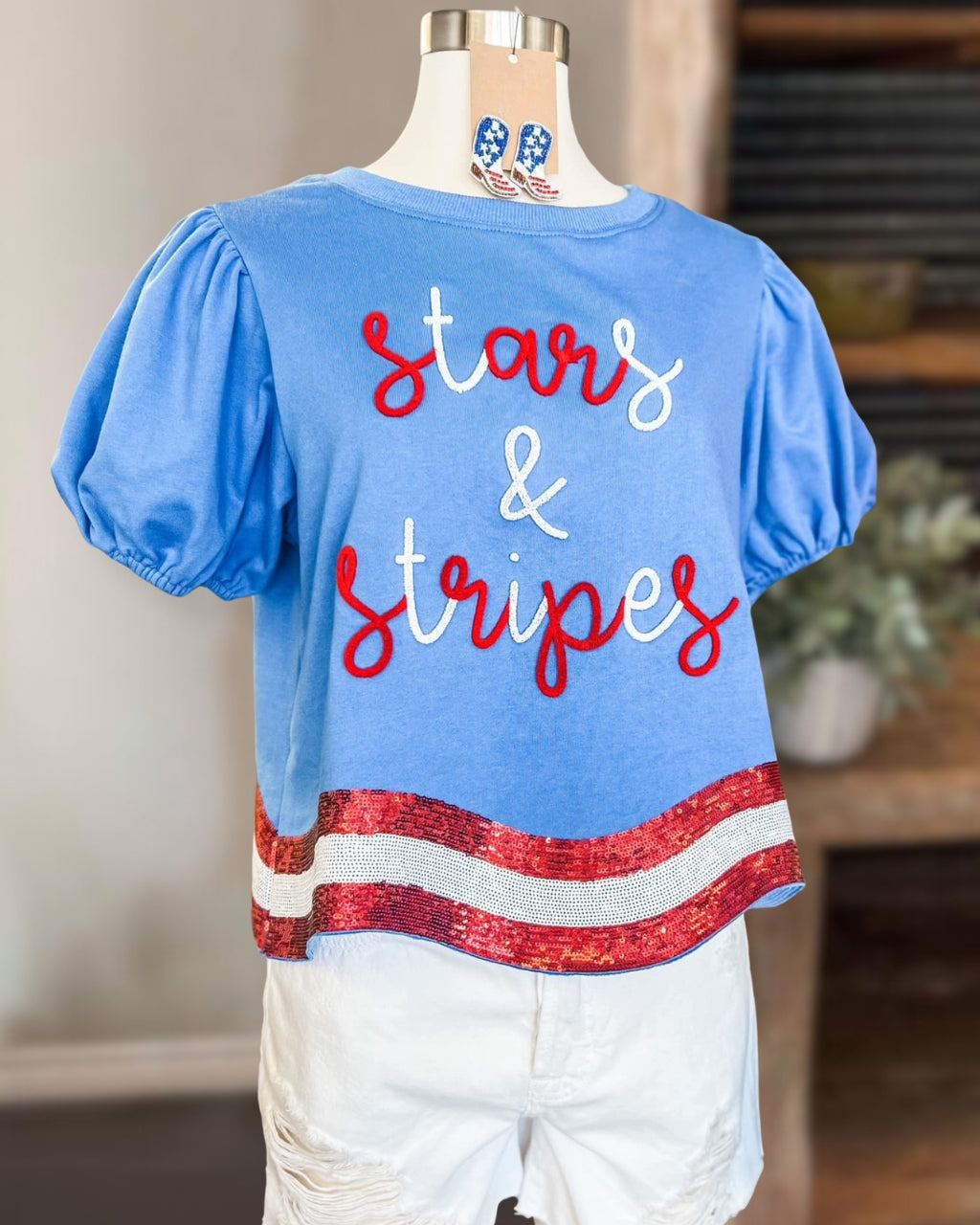 Stars & Stripes Embroidered Sequin T-shirt