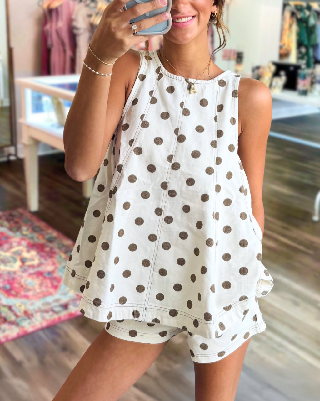 Polka Dot Sleeveless Shorts Set