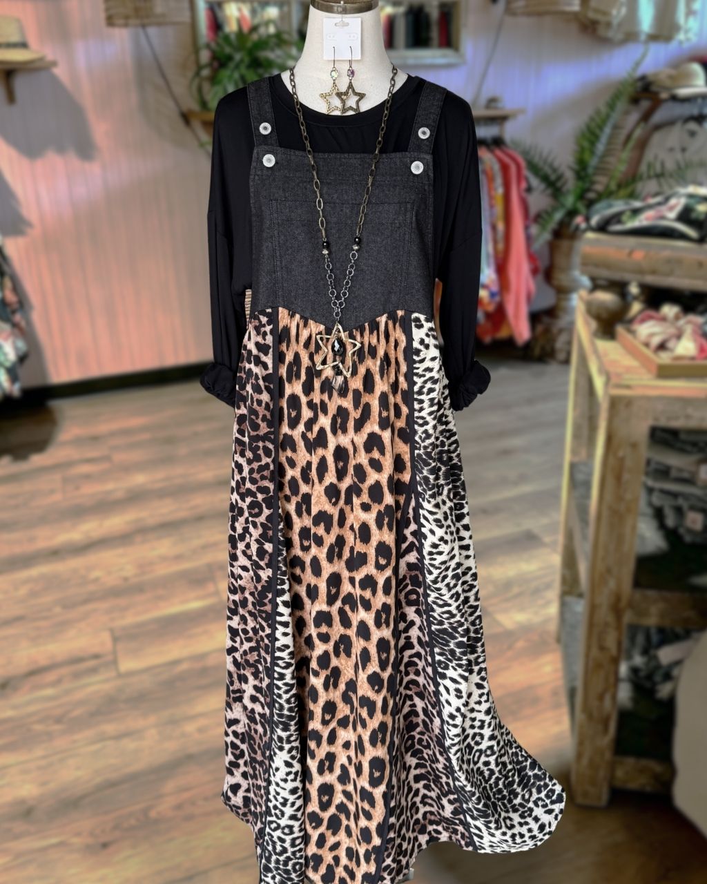Unique Leopard Patchwork Overall Dress