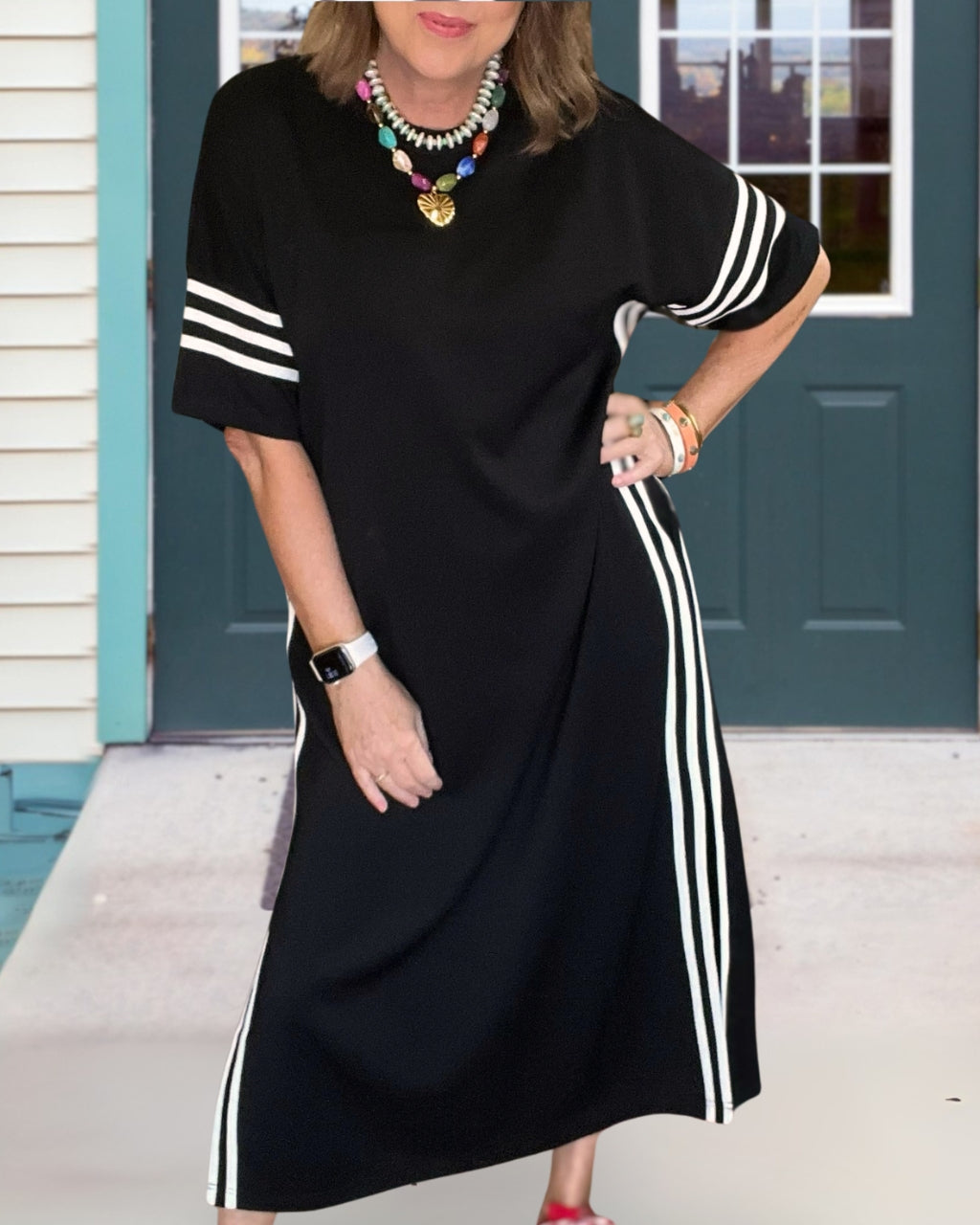 Contrast Striped Side T-shirt Dress