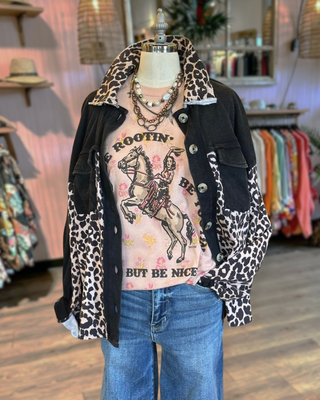 Leopard Print Washed Patchwork Jacket