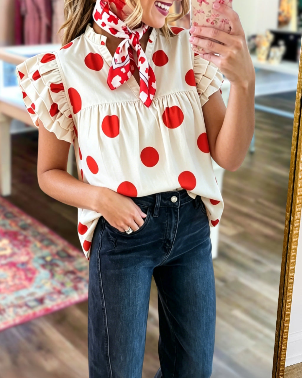 Polka-Dot Flutter Sleeves Top