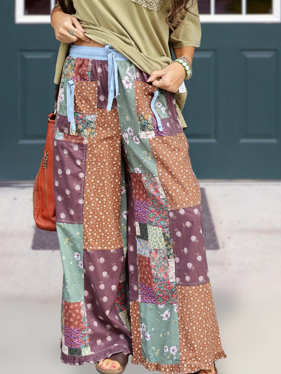 Floral Patchwork Ruffled Trousers