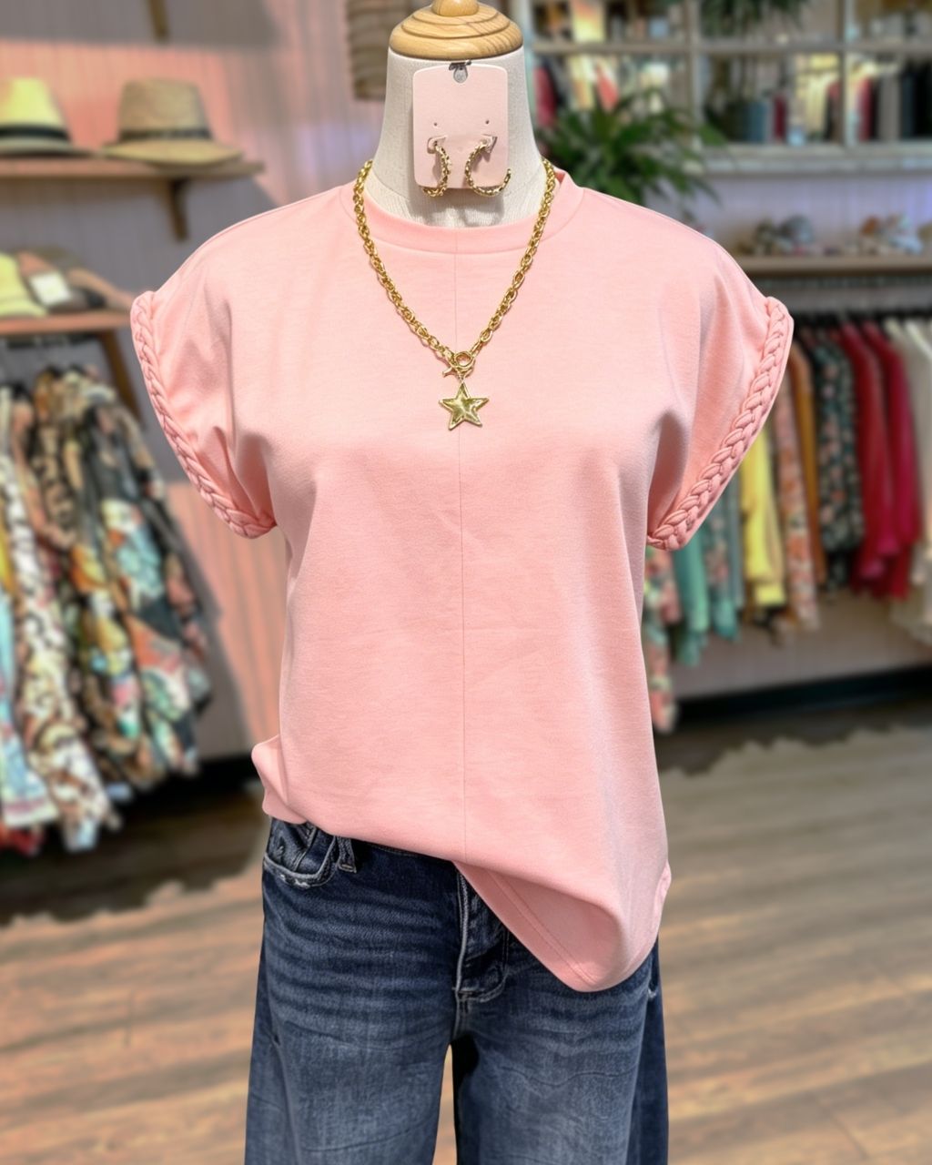 Cable Knit Sleeve Roundneck Top